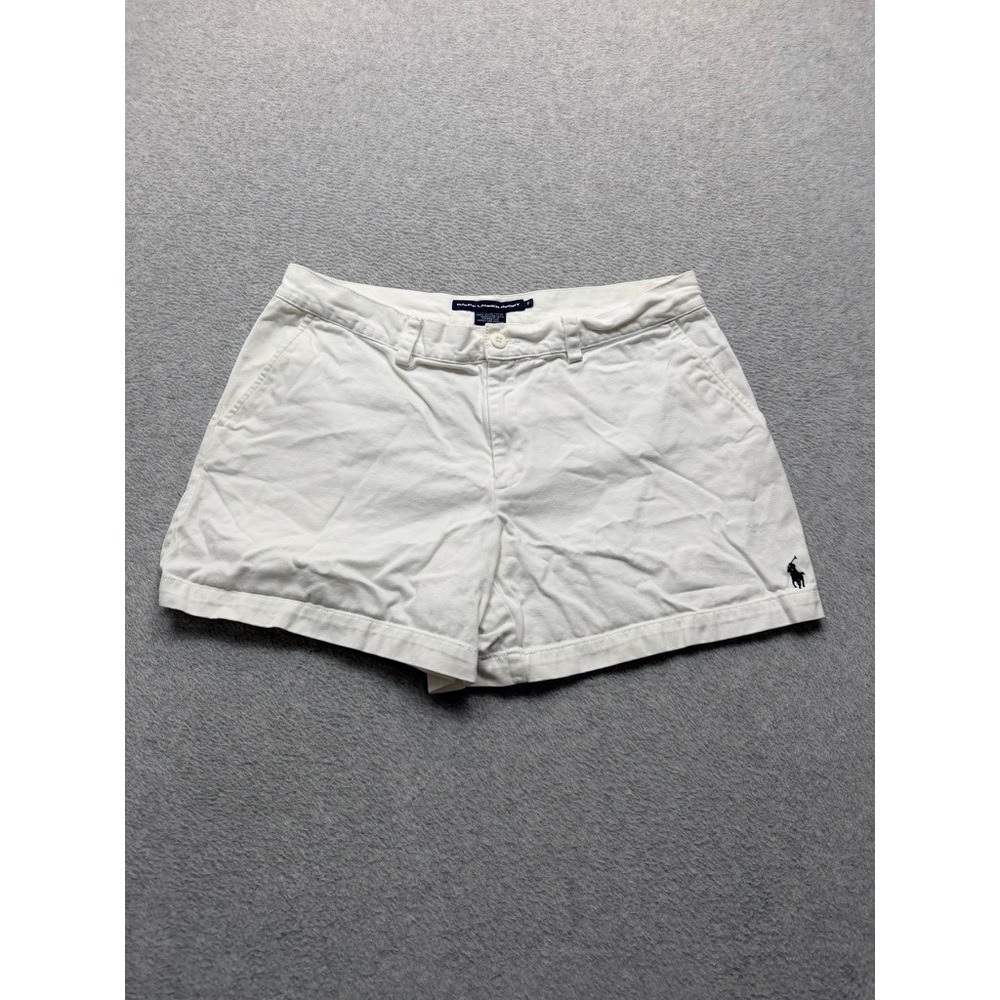 Ralph Lauren Sport Womens White Chino Shorts Pony Logo Cotton Twill Size 8